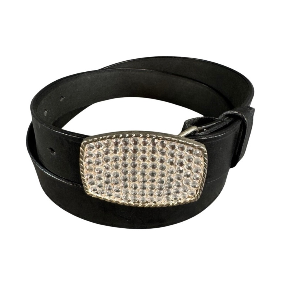 Nine West Black Genuine Leather Rhinestone Buckle Belt Medium 334057